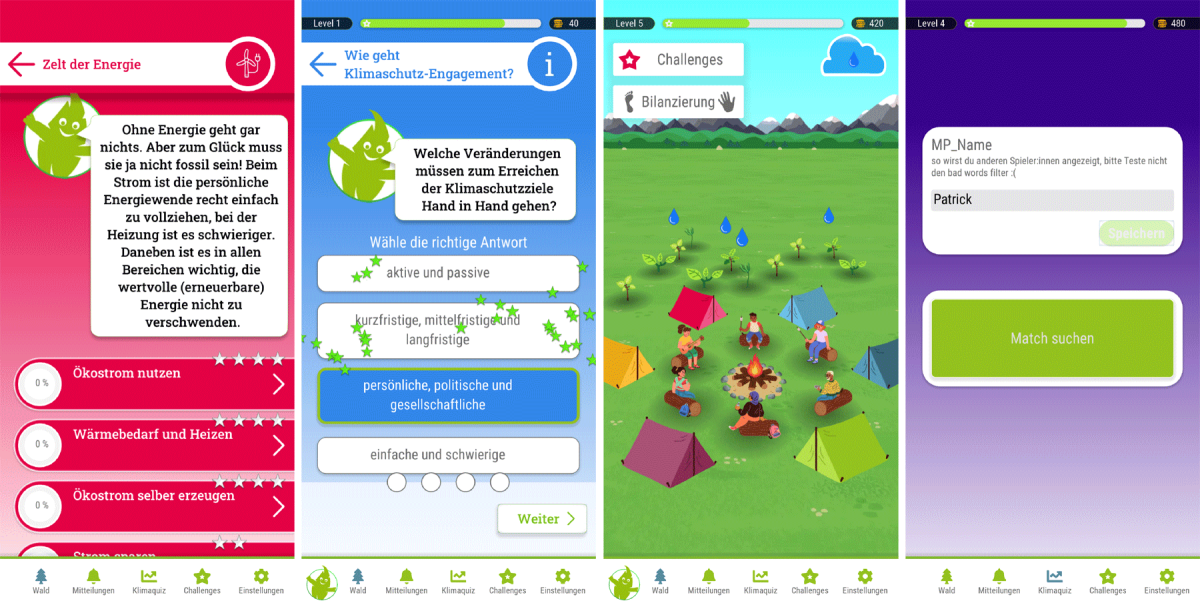 Screenshots der Klimaschutz-App "Climactivity"
