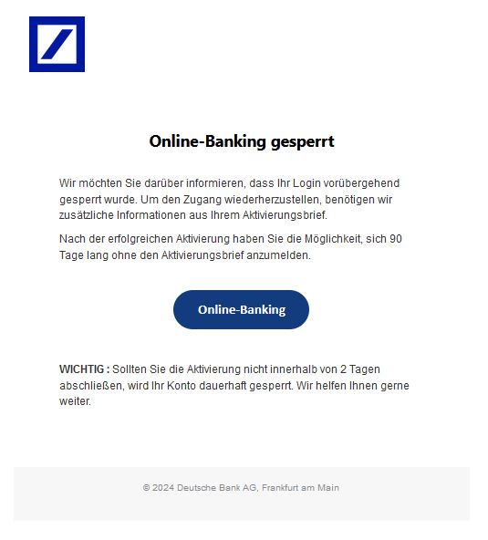 Screenshot Phishing-Mail Deutsche Bank