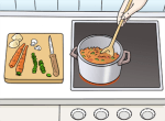 Grafik: Jemand kocht Gemüsesuppe auf einem Herd
